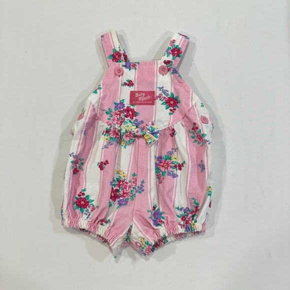 OshKosh B'gosh Other - OshKosh Baby B'gosh Floral Striped Romper Baby 3/6M Pink Bow Detail Cottagecore